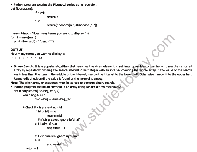 CBSE Class 12 Computer Science Recursion Notes